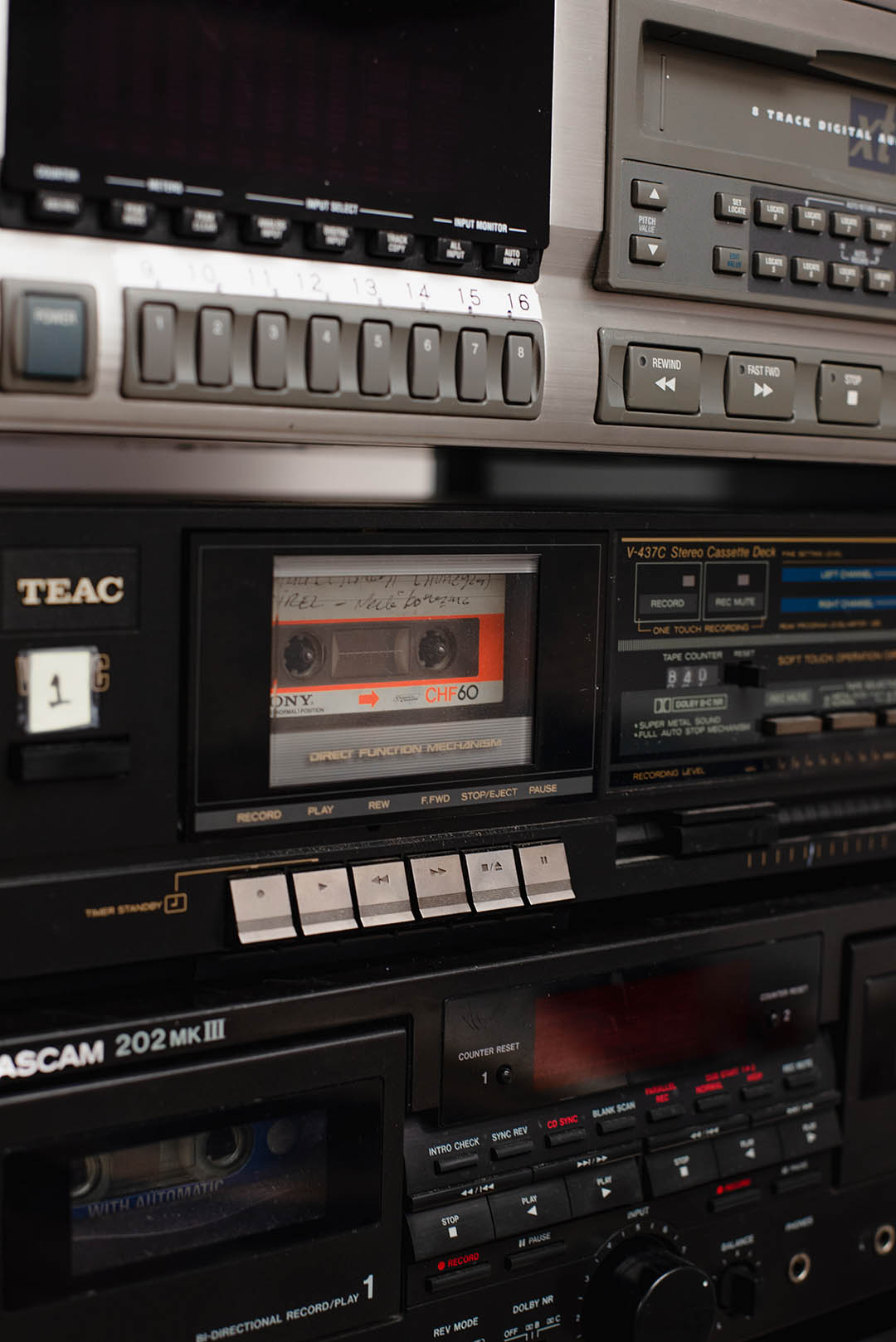 image of an audio hardware rack displaying various tapedecks.