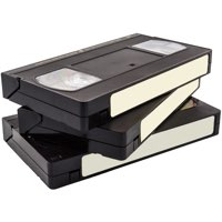 Three stacked black VHS tapes