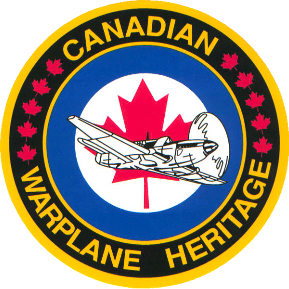 Canadian Warplane Heritage Museum logo, featuring a plane flying infront of a Canadian Maple Leaf.